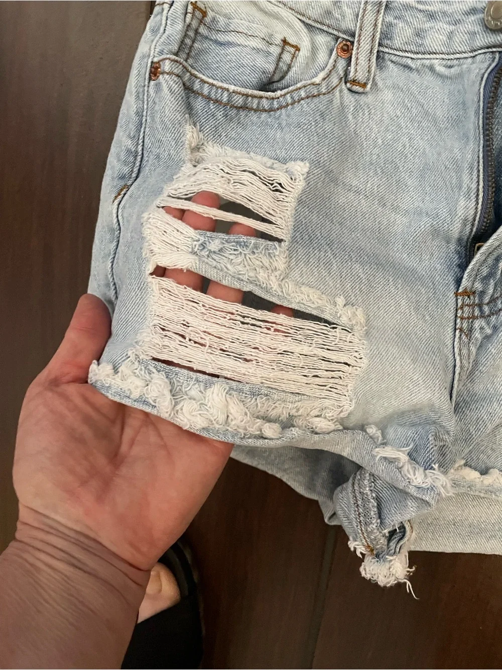 Light Wash Distressed Denim Shorts